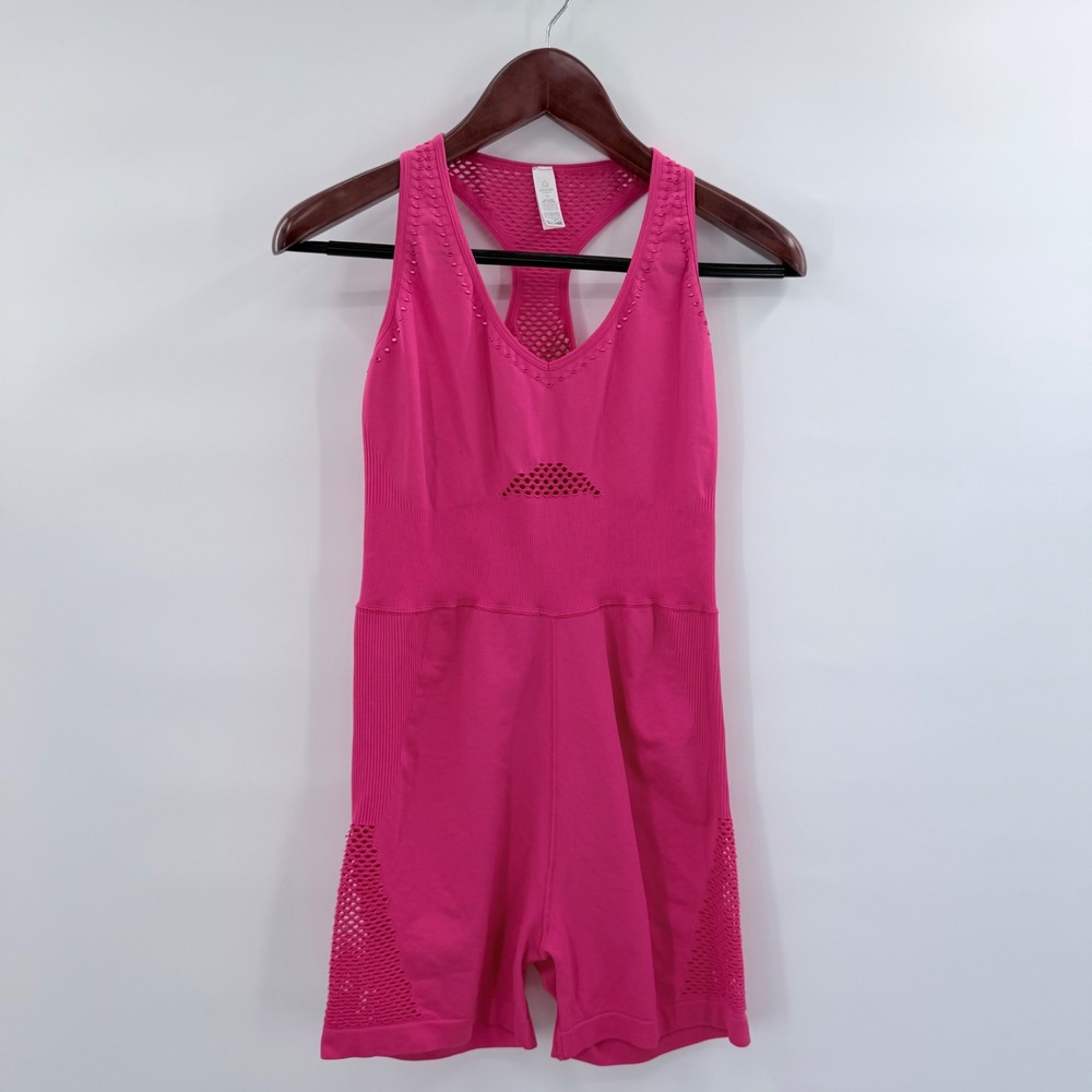 OFFLINE by Aerie Seamless Mesh Romper Pilates Balletcore Biker Short Hot Pink L